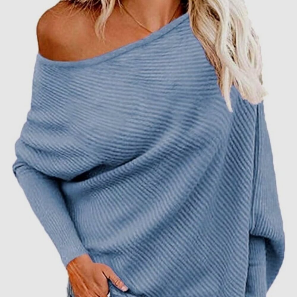 Voianlimo Women's Batwing Sleeve Ribbed Top sz L